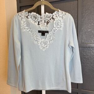 Ralph Lauren Womens Black Label Blue Cashmere Lace 3/4 Sleeve Sweater NWT